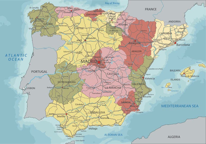 Spain Highly Detailed Editable Political Map With Labeling Stock ...