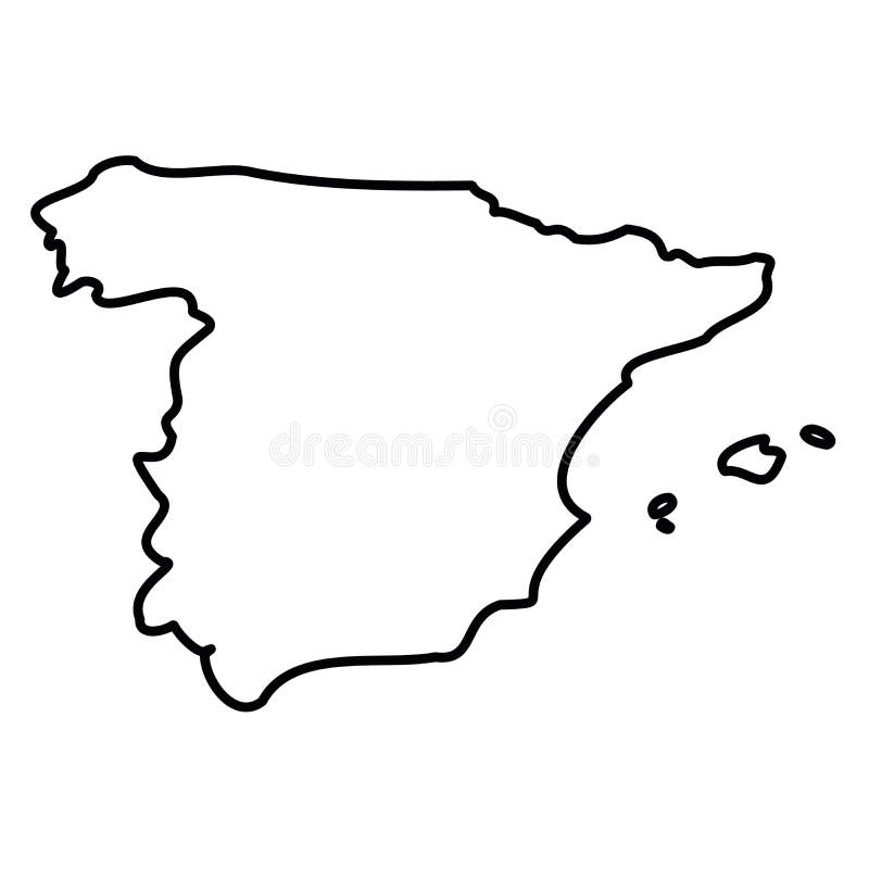 Spain - Solid Black Outline Border Map of Country Area. Simple Flat