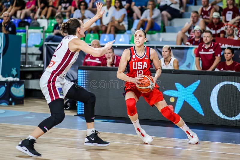 US player, Diana Taurasi, in action during basketball match LATVIA vs USA