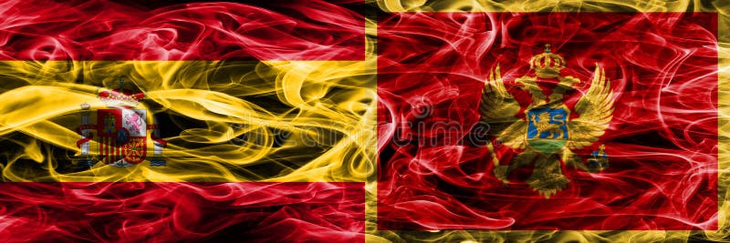 Spain Vs Montenegro Smoke Flags Placed Side by Side. Thick Color Stock ...