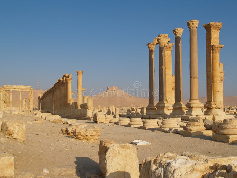 Spalten von Ruinen am alten Palmyra, Syrien stockfotografie Spalten von Ruinen am alten Palmyra, Syrien stockfotografie