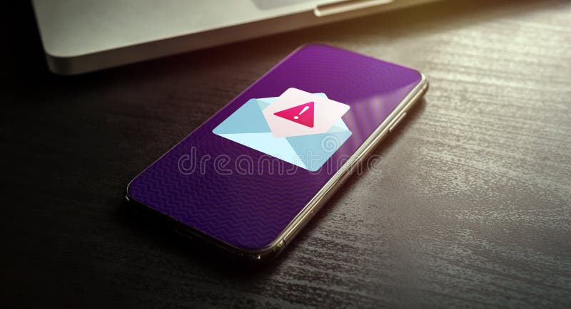 Spam Distribution or Malware Spreading Virus - smartphone with mail notification with alert and warning message icon royalty free stock photos Spam Distribution or Malware Spreading Virus - smartphone with mail notification with alert and warning message icon royalty free stock photos
