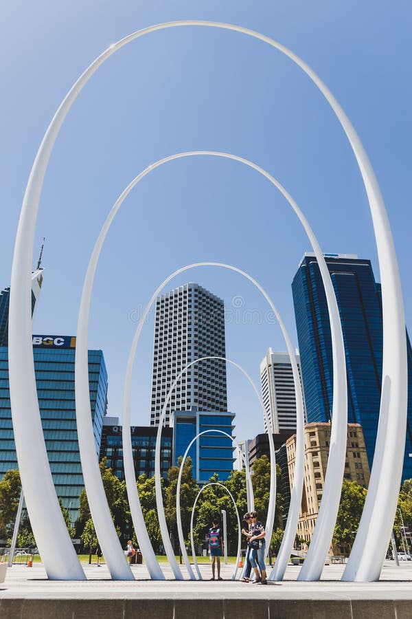 The Spanda Sculpture on Elizabeth Quay`s in Perth CBD and Skyline View ...