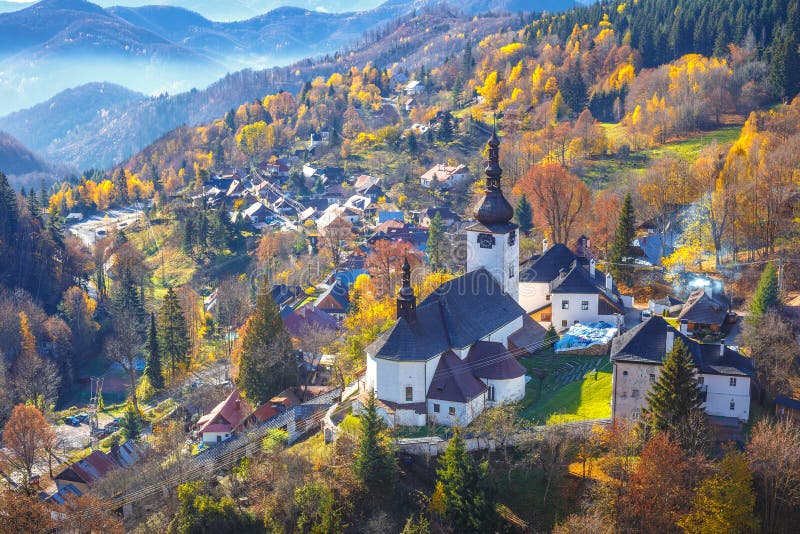 The Spania Dolina village with church and historic buildings in
