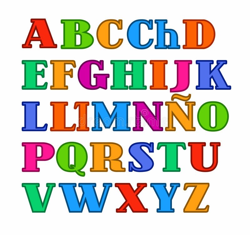 Spanish Alphabet, Uppercase Colored Letters with the Contour Vector ...