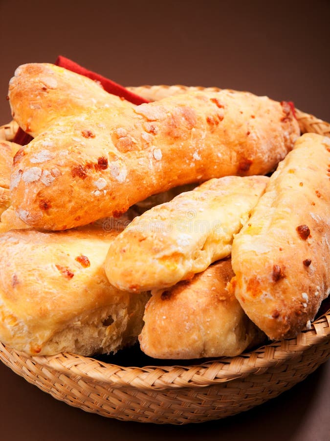 Sweet Bread In Spanish Meat Spanish Bread with Yellow Cheese Stock Image - Image of group, basket