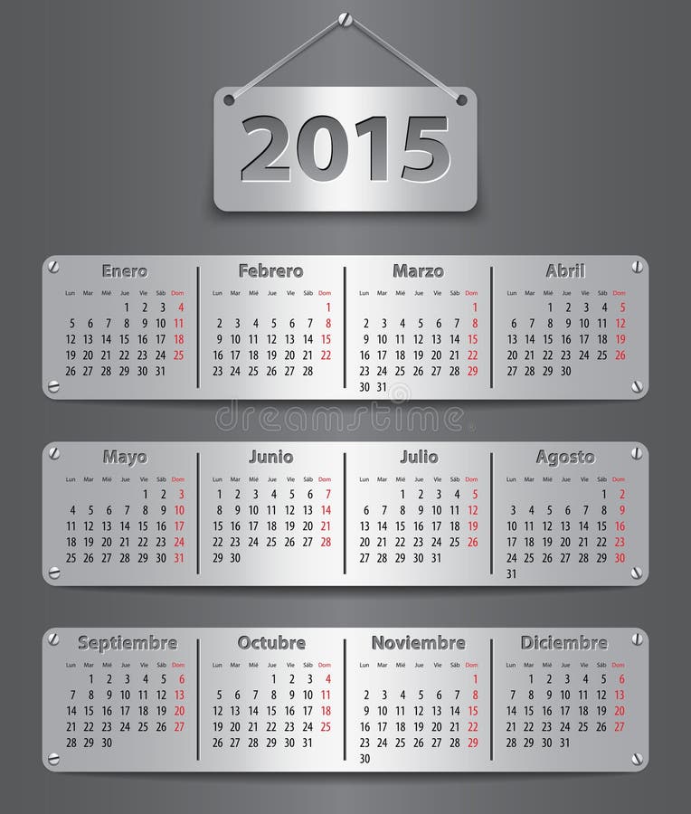 Calendar for Year 2015 stock vector. Illustration of color