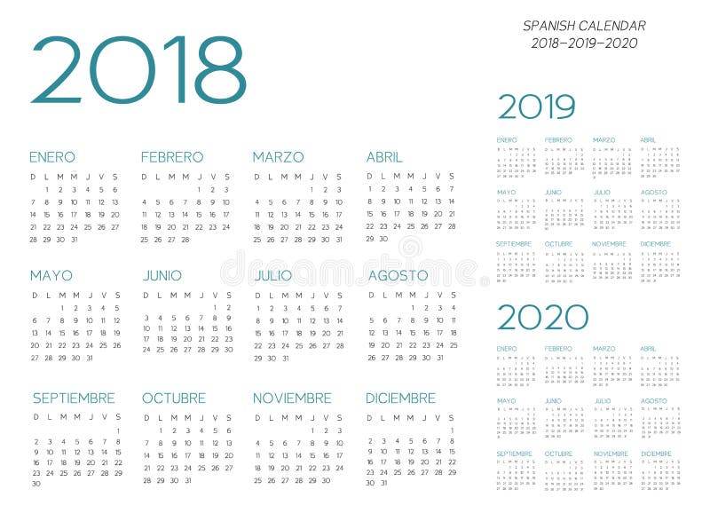 Spanish Calendar 2018-2019-2020 vector