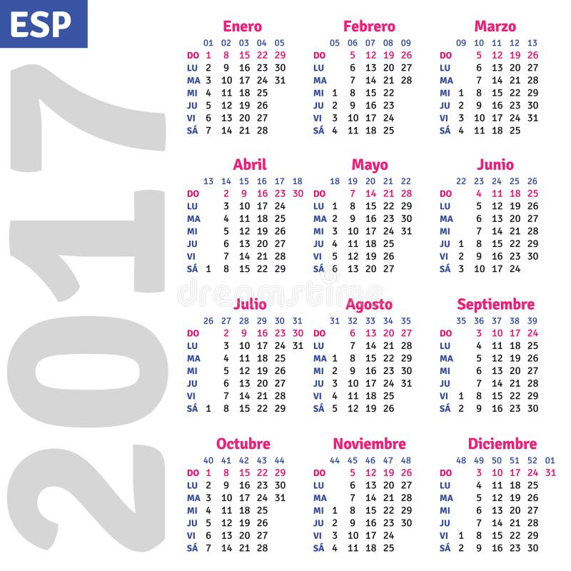 Spanish calendar 2017 stock vector. Illustration of grid 67491397
