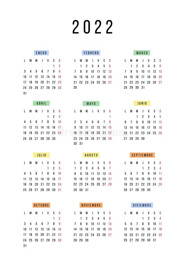 Spanish Calendar 2022 Spanish Calendar 2022 Year. Vector Stationery Calendar Week Starts Monday.  Yearly Organizer. Simple Calendar Template In Stock Vector - Illustration  Of December, Calendar: 225490692
