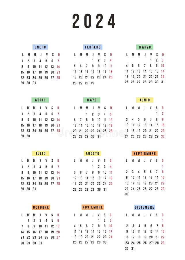 Spanish 2024 Calendar. Calender Template. Vector Illustration. Desk
