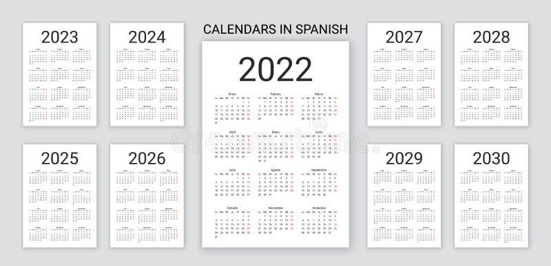 Calendar 2022 2023 2024 2025 2026 2027 2028 Years Vector