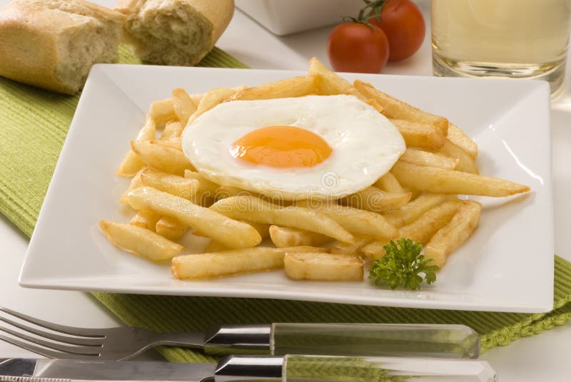 Spanish Cuisine. Fried Eggs with Potatoes Stock Image Image of