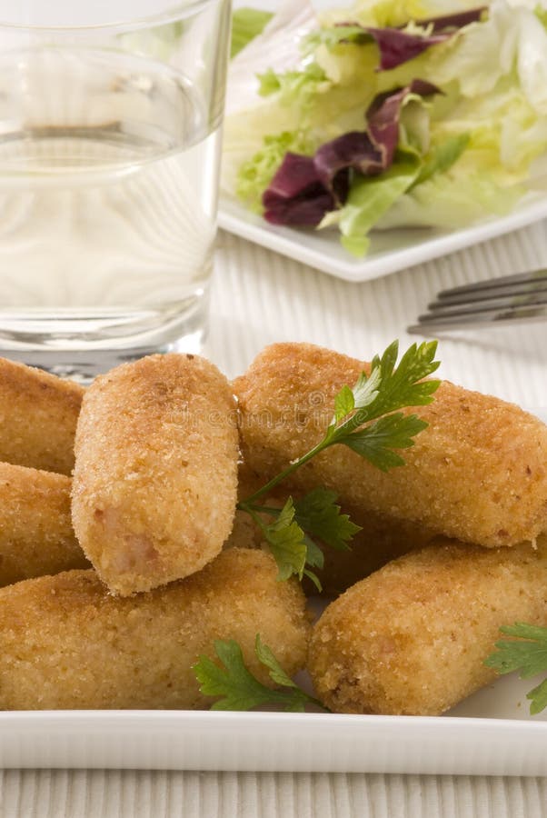 Spanish cuisine. Ham croquettes.