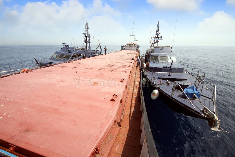 Spanish customs coastguard controling a motor vessel.