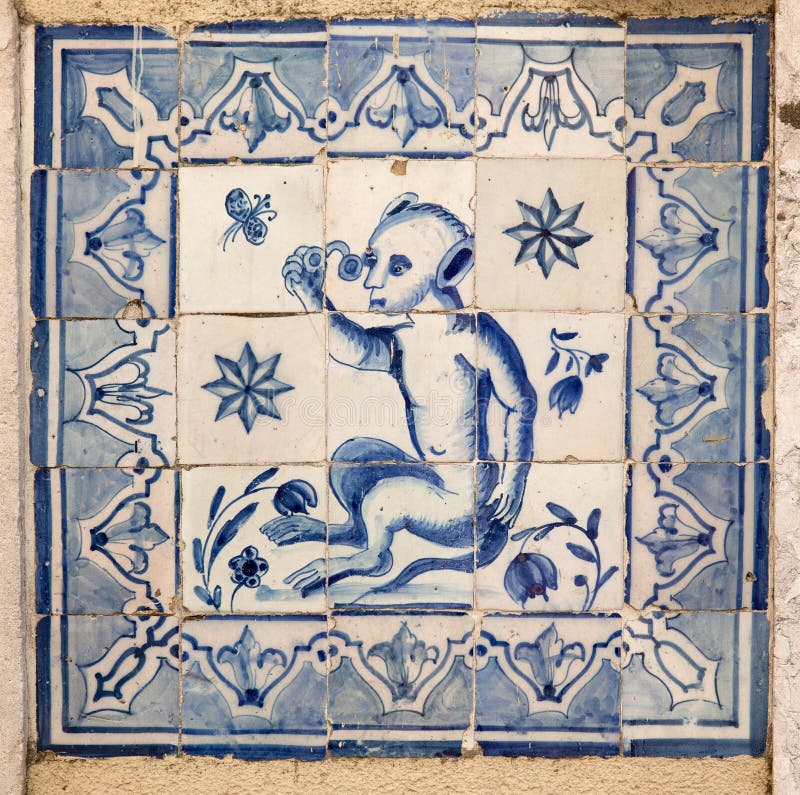 Spanish Exterior Tile with Monkey Stock Photo Image of home, close