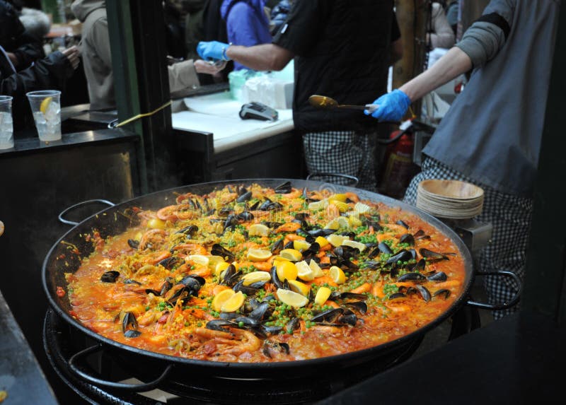 Spanish Street Food in London East at Borough Market Stock Image