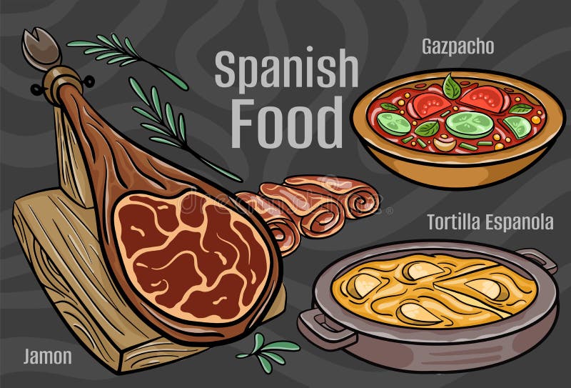 Spanish Food. a Set of Classic Dishes Stock Vector - Illustration of ...