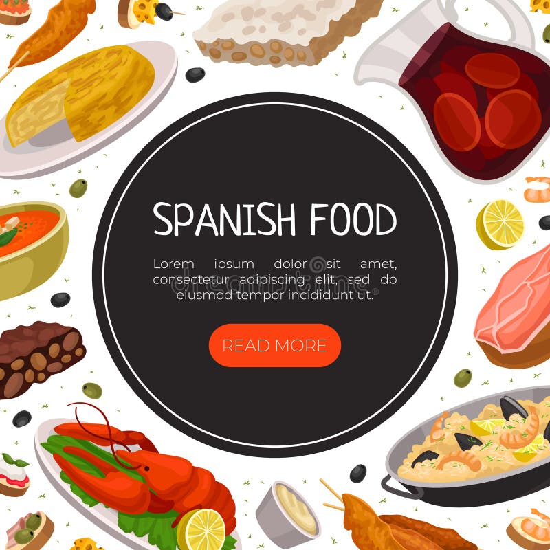 Spanish Food Web Banner Template. Delicious Traditional Dishes of Spain ...