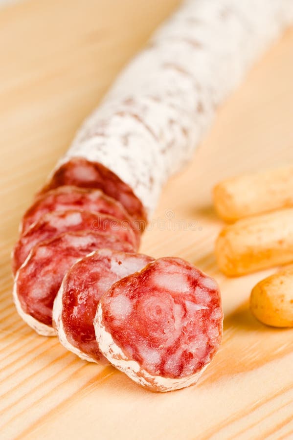 Spanish fuet salami stock photo. Image of meat, salami 19383668