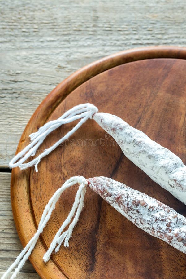 Spanish Fuet on the Wooden Board Stock Photo Image of estilo, salami