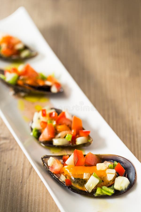 Spanish mussels stock image. Image of wood, tapas, spanish 59080471