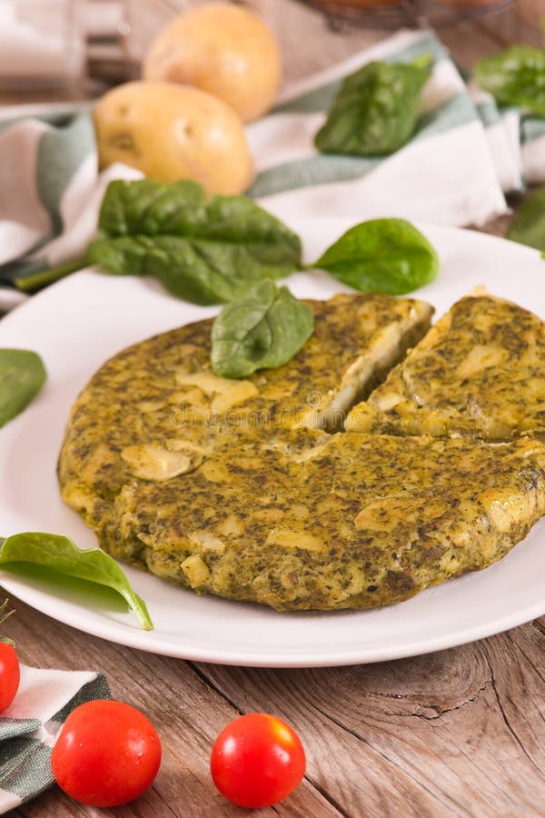 Spanish Omelette with Spinach. Stock Photo Image of organic, potato