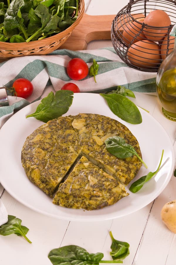 Spanish Omelette with Spinach. Stock Photo Image of potato, fresh