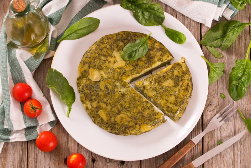 Spanish Omelette with Spinach. Stock Image Image of dish, cherry