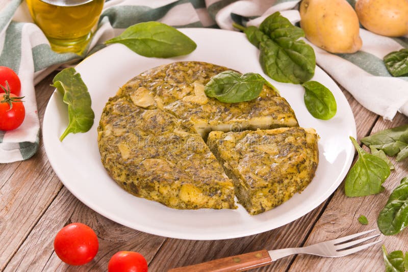 Spanish Omelette with Spinach. Stock Photo Image of slice, recipe