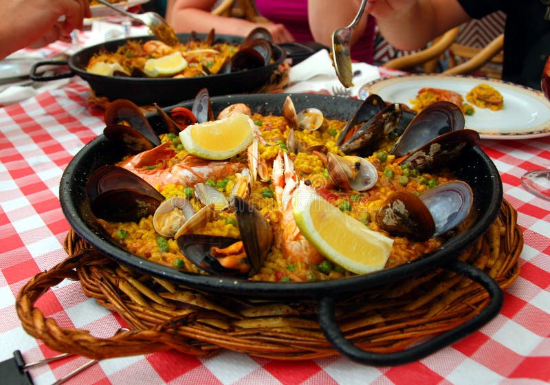 Spanish paella in the pan