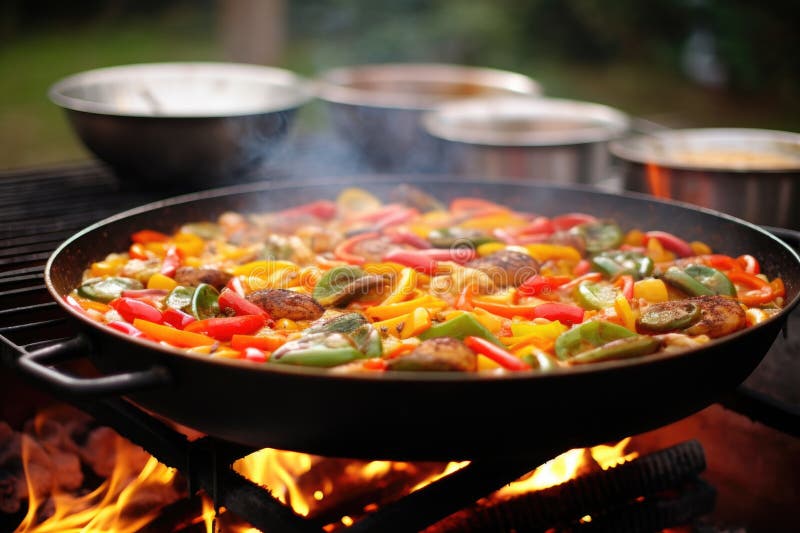 Spanish Paella in a Traditional Cooking Pan Stock Illustration