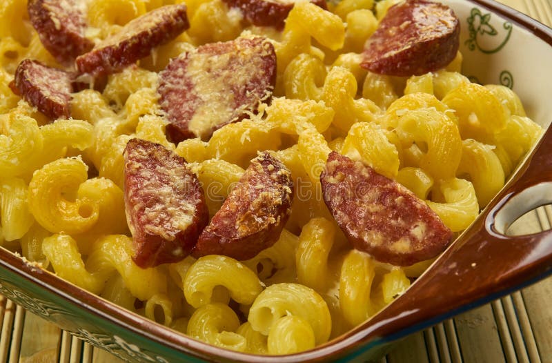 Spanish Pasta with Chorizo stock photo. Image of noodles 107814724