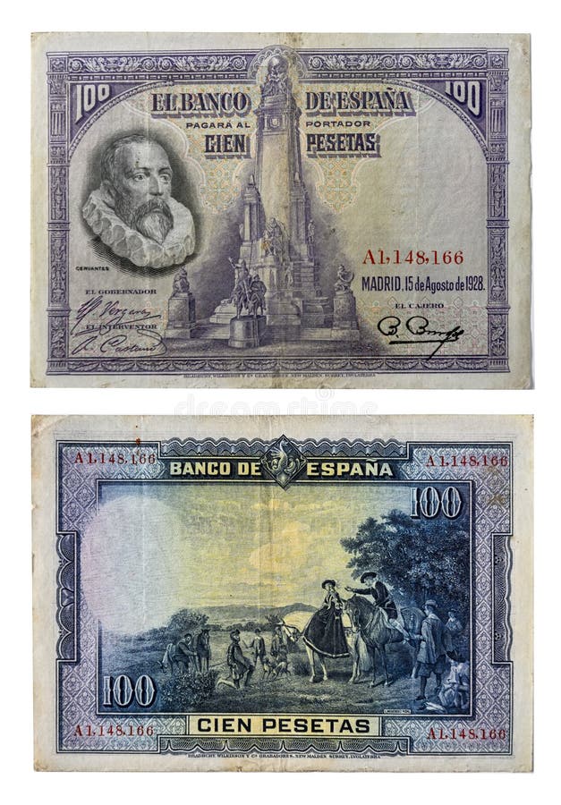 Spanish Peseta 100 Peseta Bill from 1928 Editorial Stock Photo