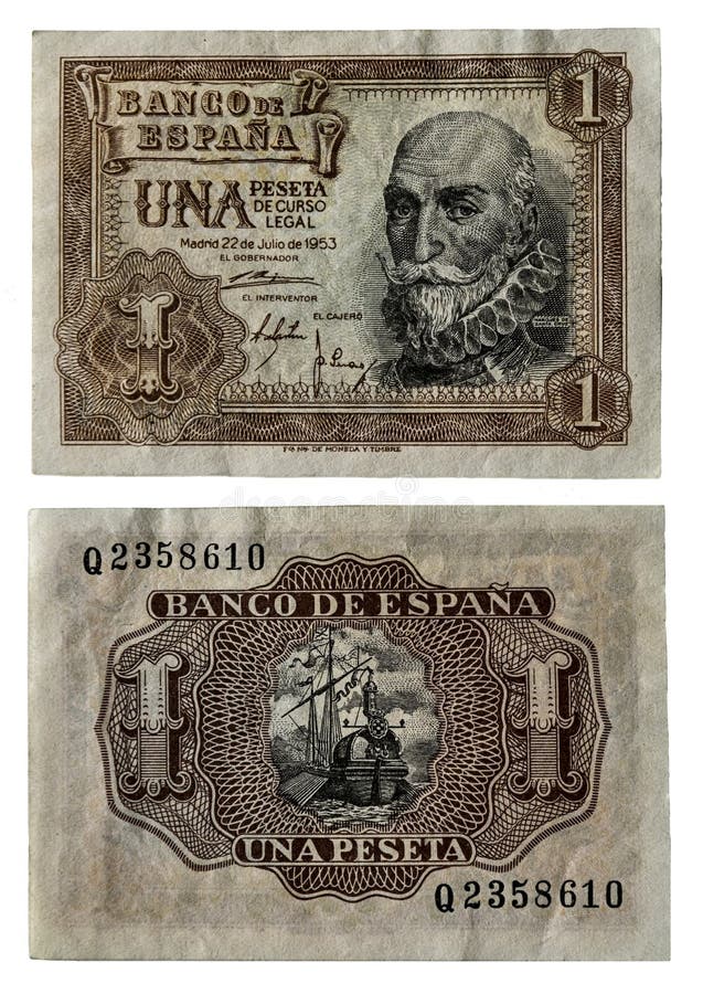 Spanish Peseta One Peseta Bill from 1953. Stock Image Image of note