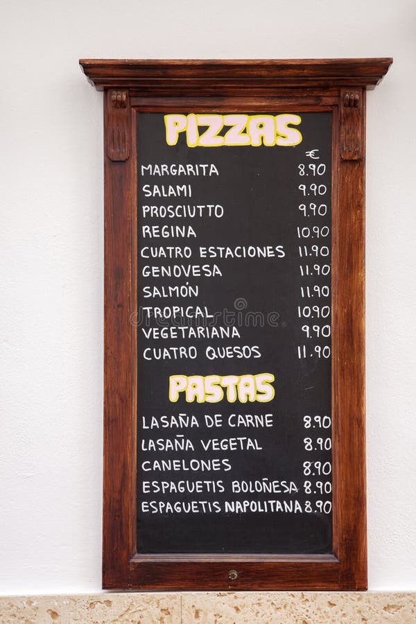Spanish Pizza and Pasta Menus Stock Image Image of snack, food 54978479