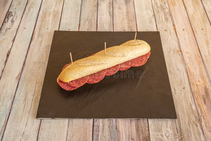 Spanish Salami Sandwich with Baguette Bread Stock Photo Image of food