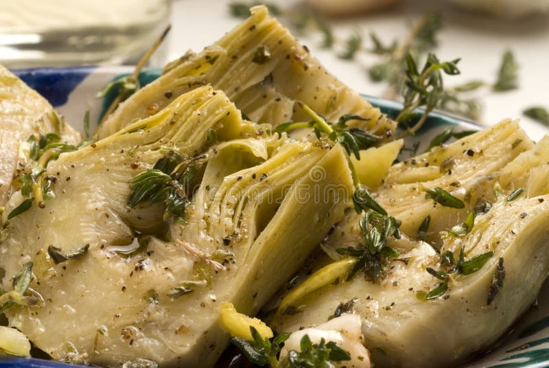 Spanish tapas. Artichokes in vinaigrette.