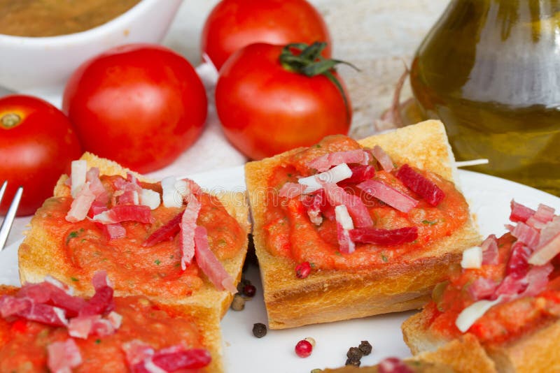 Spanish Tapas Bread with Tomatoes and Jamon Stock Image Image of dinner, mediterranean 36443181
