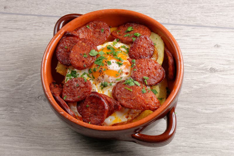 Spanish Tapas with Potatoes and Chorizo Stock Image Image of green