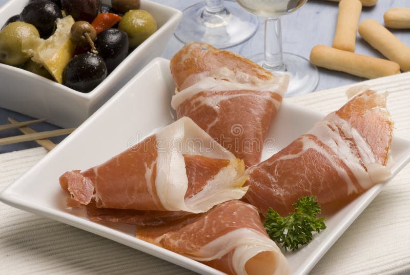 Spanish tapas. Serrano ham.