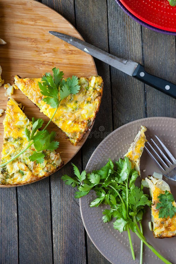 Spanish Tortilla with Vegetables and Greens Stock Photo Image of