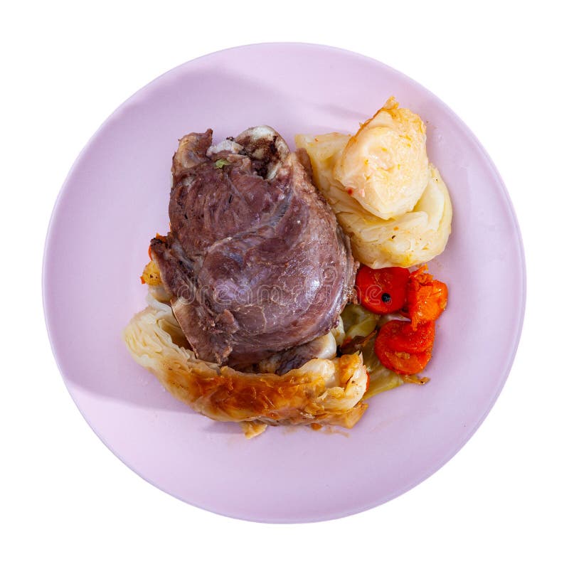 Spanish Traditional Dish Pork Cheeks with Cabbage Stock Image Image