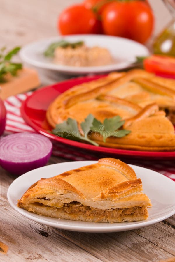 Spanish tuna pie. stock image. Image of parsley, bread 143083155