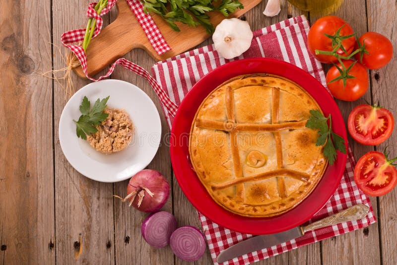 Spanish tuna pie. stock image. Image of food, cooked 130812399