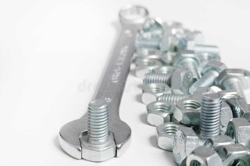 Arrangement of a Spanner, Bolts and Nuts Stock Image Image of nuts