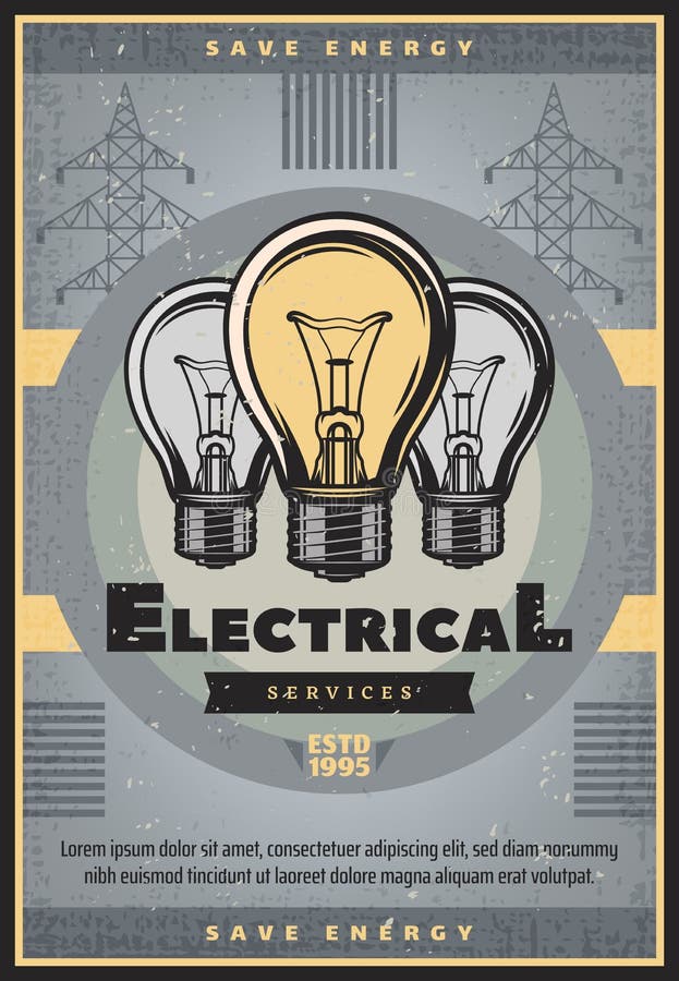 Sparen energie retro banner van de elektrodienst stock illustratie Sparen energie retro banner van de elektrodienst stock illustratie