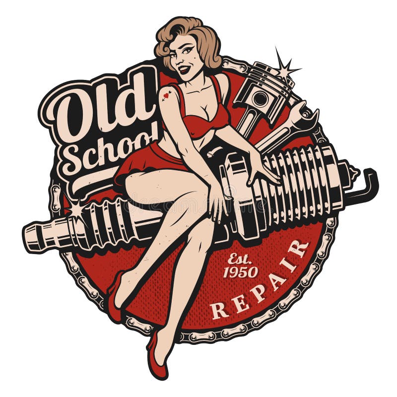 Spark Plug Pin Up Girl color version vector illustration