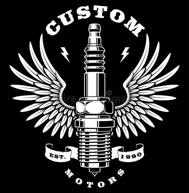 Spark plug with wings on dark background vector illustration