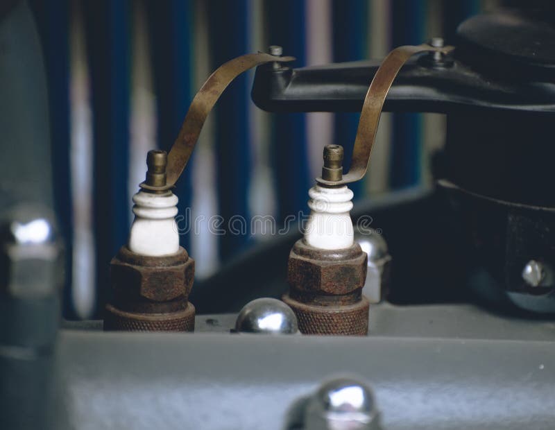 Spark plugs old car engine stock image. Image of plug 92838897